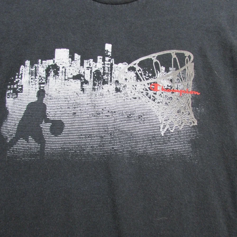 Champion Shirt Youth Large‎ Black Basketball Skyline Hoop Graphic T-Shirt Boys